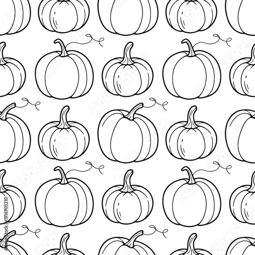 Seamless pattern of hand drawn pumpkins for autumn and halloween designs