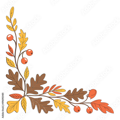 Autumnal corner arrangement featuring leaves and vibrant red berries