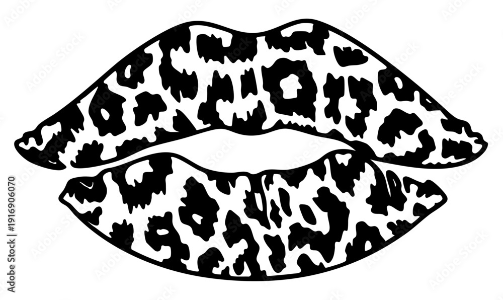 Fototapeta premium Leopard Print Lip Mark with Wild Fashion Texture, Glamorous Kiss with Animal Pattern Accent