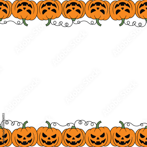 A festive border of jack o lanterns with vines perfect for halloween designs