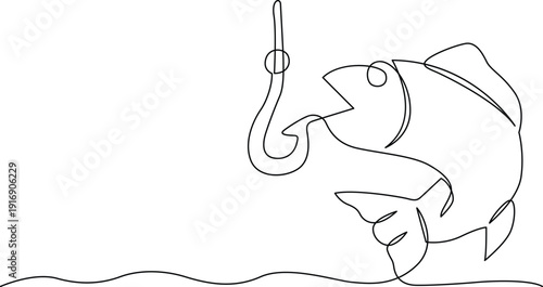 A playful illustration of a fish being caught by a hook with a hat Vector