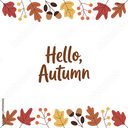 Festive autumn greeting with leaves acorns and berries illustration