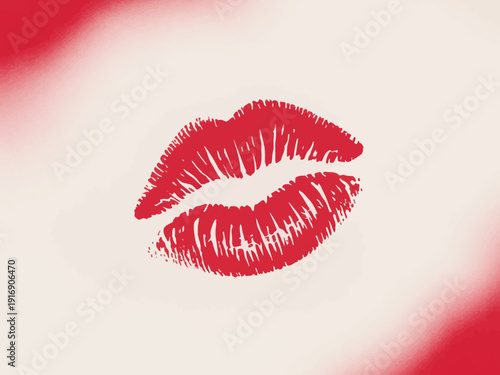 Red lipstick kiss mark on white background with red gradient.