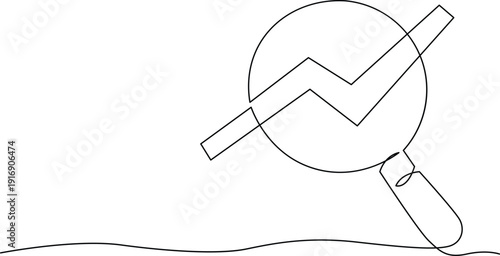 Magnifying glass over a line graph indicating data analysis and inspection Vector