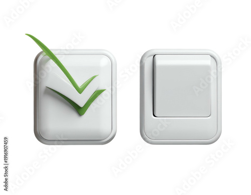 Two square buttons, one with a green checkmark, one empty