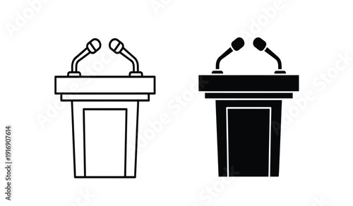 Vector illustration of two podiums with microphones in black and white