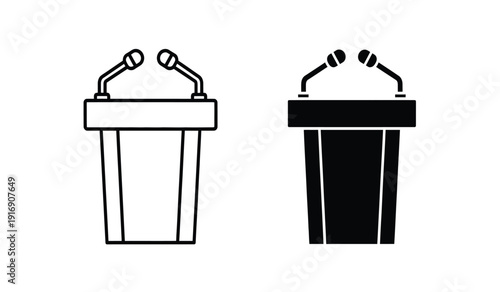 Vector illustration of two podiums with microphones in black and white
