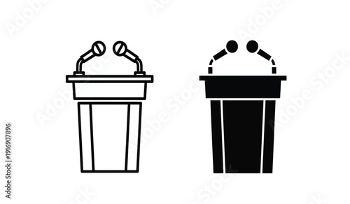 Vector illustration of two podiums with microphones in black and white