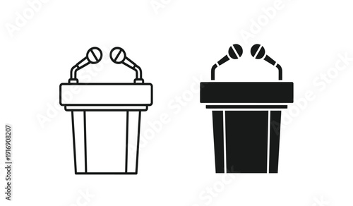 Two podiums with microphones on top for public speaking events and presentations