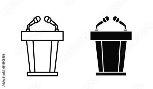 Vector illustration of two podiums with microphones in black and white