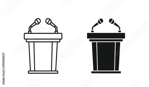 Two podiums with microphones on top for public speaking events and conferences