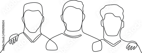 Three men with different hairstyles and facial features standing side by side Vector