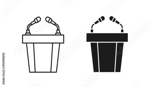 Two podium lectern icons with microphones for public speaking events