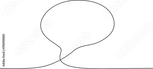A minimalist line drawing of a speech bubble floating above a horizontal line. Vector