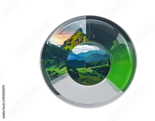 Circular landscape panorama divided into three sections