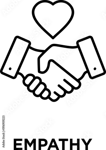 Empathy icon handshake and heart symbol representing connection and support simple outline vector illustration for concepts like teamwork care and understanding