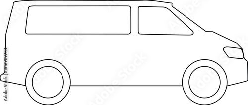 A minimalist line drawing of a white van with four doors and wheels Vector