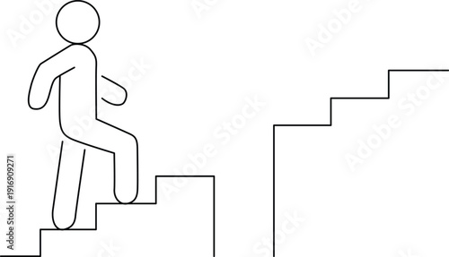 A person ascending a staircase with a determined and focused posture. Vector