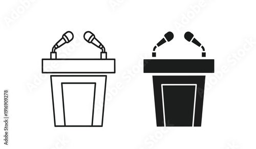 Two podiums with microphones on top for public speaking events and conferences
