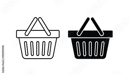 Black and white line icons of shopping baskets with handles