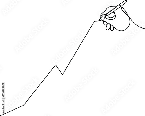 A hand drawing a line graph with a sharp upward trend Vector