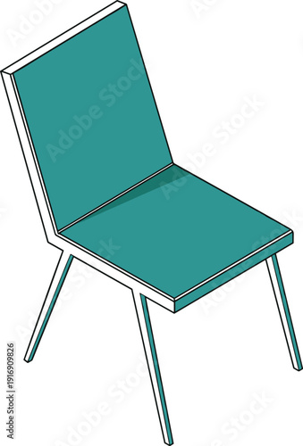 Modern teal plastic chair with metal legs isolated on white background