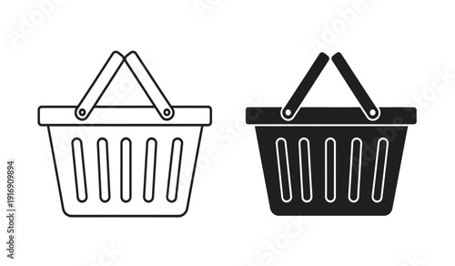 Two shopping baskets in black and white on a pure for ecommerce or retail use