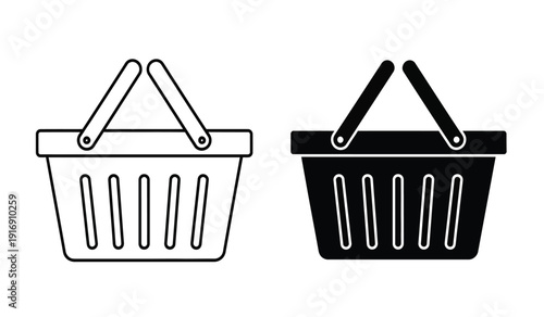 Black and white shopping basket icons with handles