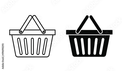 Black and white line art shopping baskets icons
