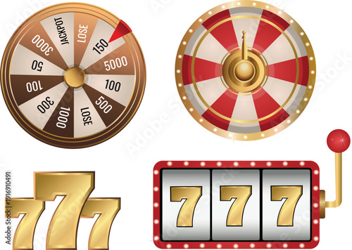 Roulette Wheel, Fortune Wheel and Slot Machine 777 Casino Set