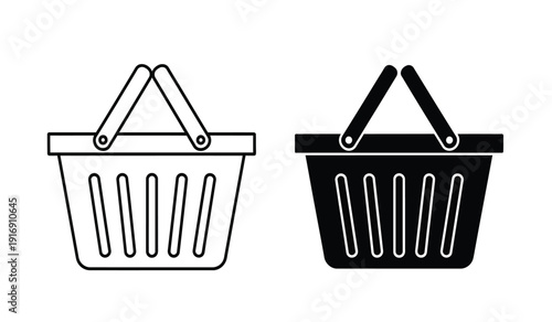 Two shopping baskets icons in black and white on a pure for ecommerce or retail use