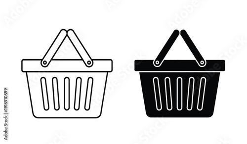 Two shopping baskets icons in black and white