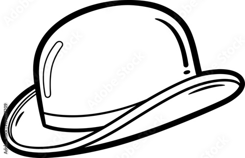 A black and white illustration of a bowler hat