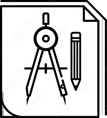 Drafting tools on a sheet of paper icon