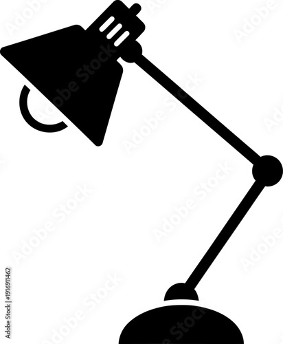 Black silhouette of a desk lamp on white background