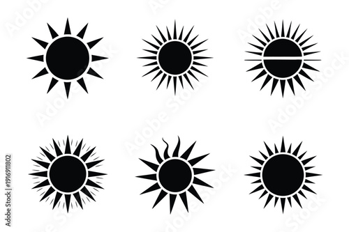 Set of Sun Icons with Rays and Creative Designs