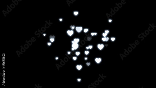 Wallpaper Mural Romantic white heart love 2D animation motion graphic, floating hearts flying upward with seamless loop, social media style live hearts with alpha channel on black screen, valentine wedding overlay 4K Torontodigital.ca