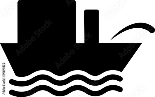 Simple black and white cargo ship icon graphic