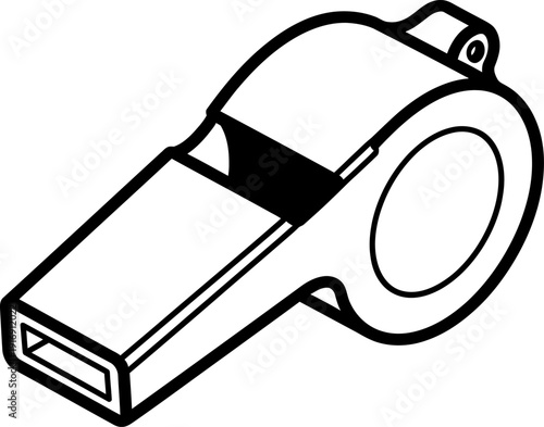 A black and white illustration of a referee whistle