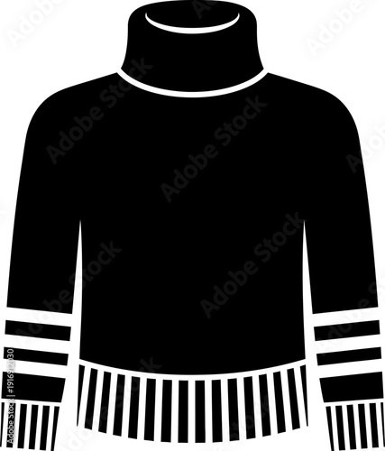 Black turtleneck sweater with white striped cuffs and hem
