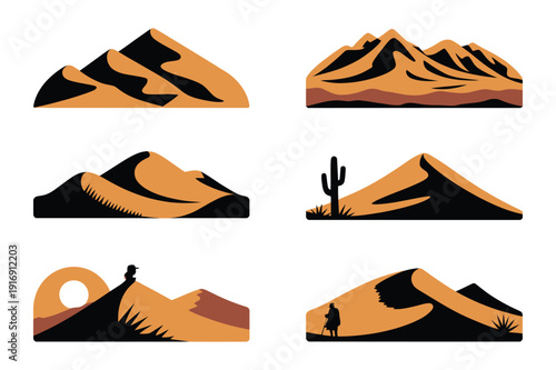 Desert Landscape Silhouettes Vector Icons
