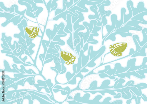 Background of oak leaves and acorns