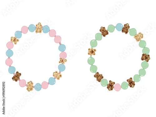 Colorful bracelets with beads and charms isolated on white background  kids jewelry