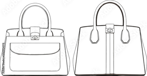 Two minimalist white handbags with handles and front pocket outline