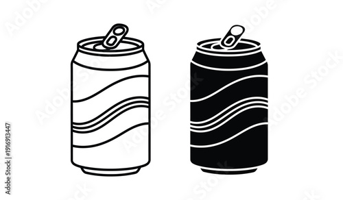 Black and white illustration of two soda cans with wavy lines on a pure