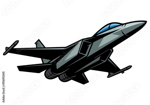 Fighter jet aircraft vector illustration isolated on white background, military aviation combat airplane concept.