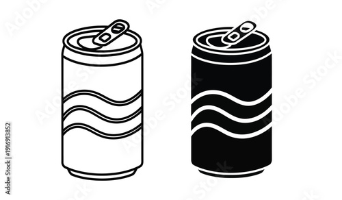 Black and white illustration of two soda cans with wavy lines on a pure