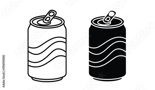 Black and white illustration of two soda cans with wavy lines on a pure
