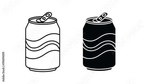 Black and white illustration of two soda cans with wavy lines