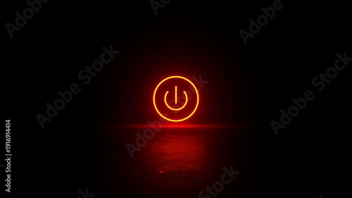 Neon glowing power button icon video animation on black background. Neon light power button turning on and off animation. Power Switch symbol video animation. Power switch and button icon animation.